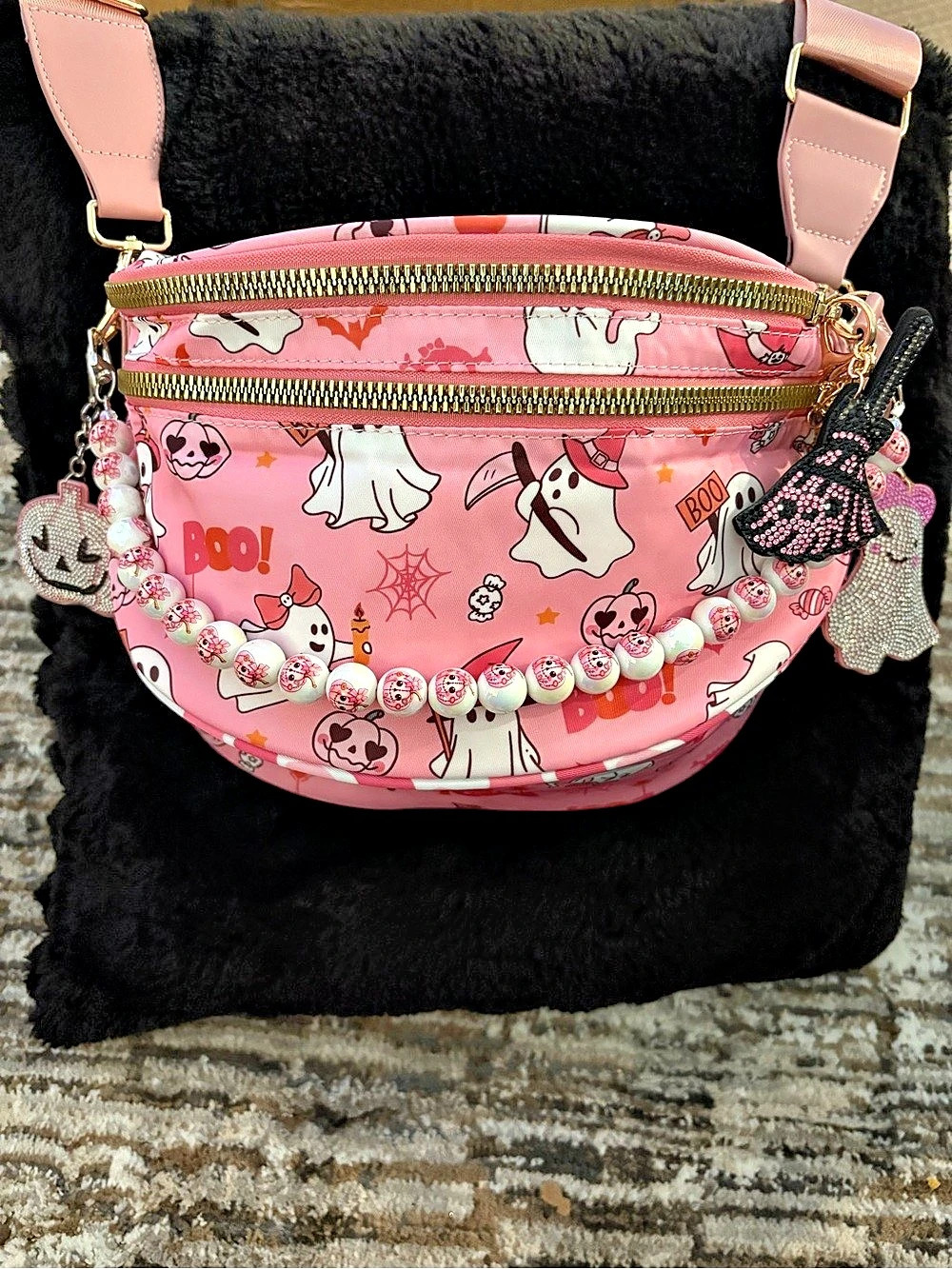 Pink & Black Halloween Printed Crossbody Bag